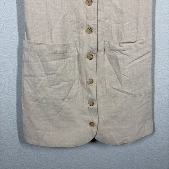 Commense Size XS Button Front Shirt Dress Tan Cotton Tie Waist Pockets Tie Back - Picture 5 of 9